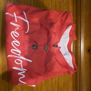 Red Button-Up Shirt with Freedom Print